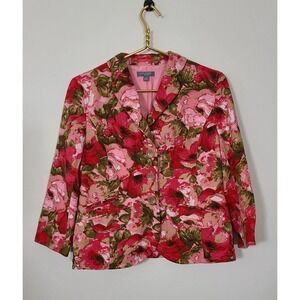 Ann Taylor Silk Floral Pink Blazer Jacket 3/4 Sleeve Size 10P Feminine Career‎